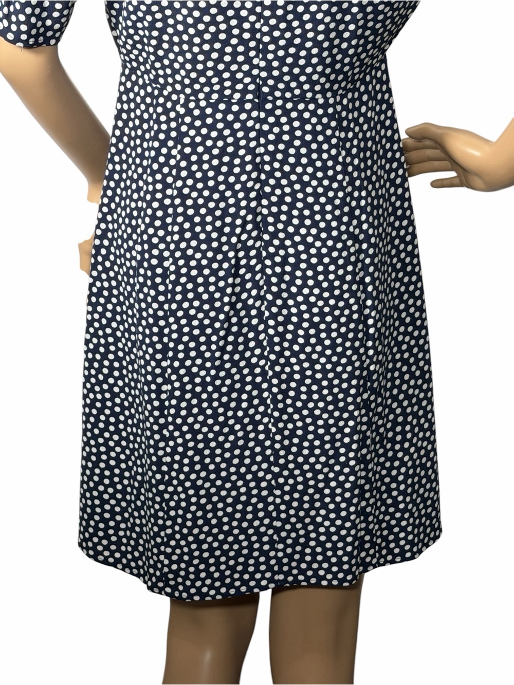Boden “Jemima” Ruched Short Sleeved Dress Navy & White Polka Dot. Size 2P. NWOT - Picture 14 of 16